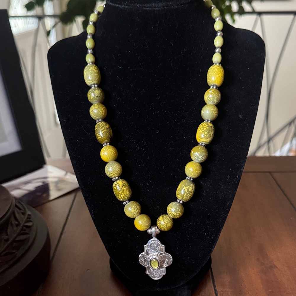 Hematite Beaded Necklace with Sterling Silver Pendant